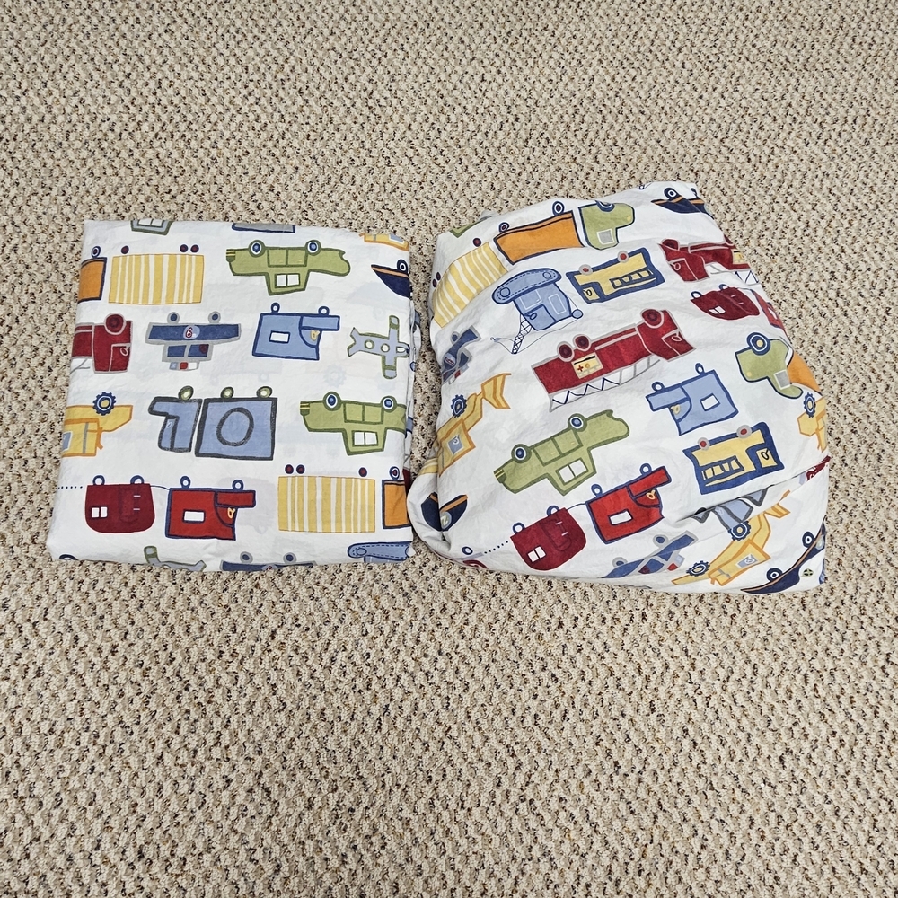 Pottery Barn Kids Transportation FULL Sheet Set 1 Flat 1 Fitted - No Pillow Case